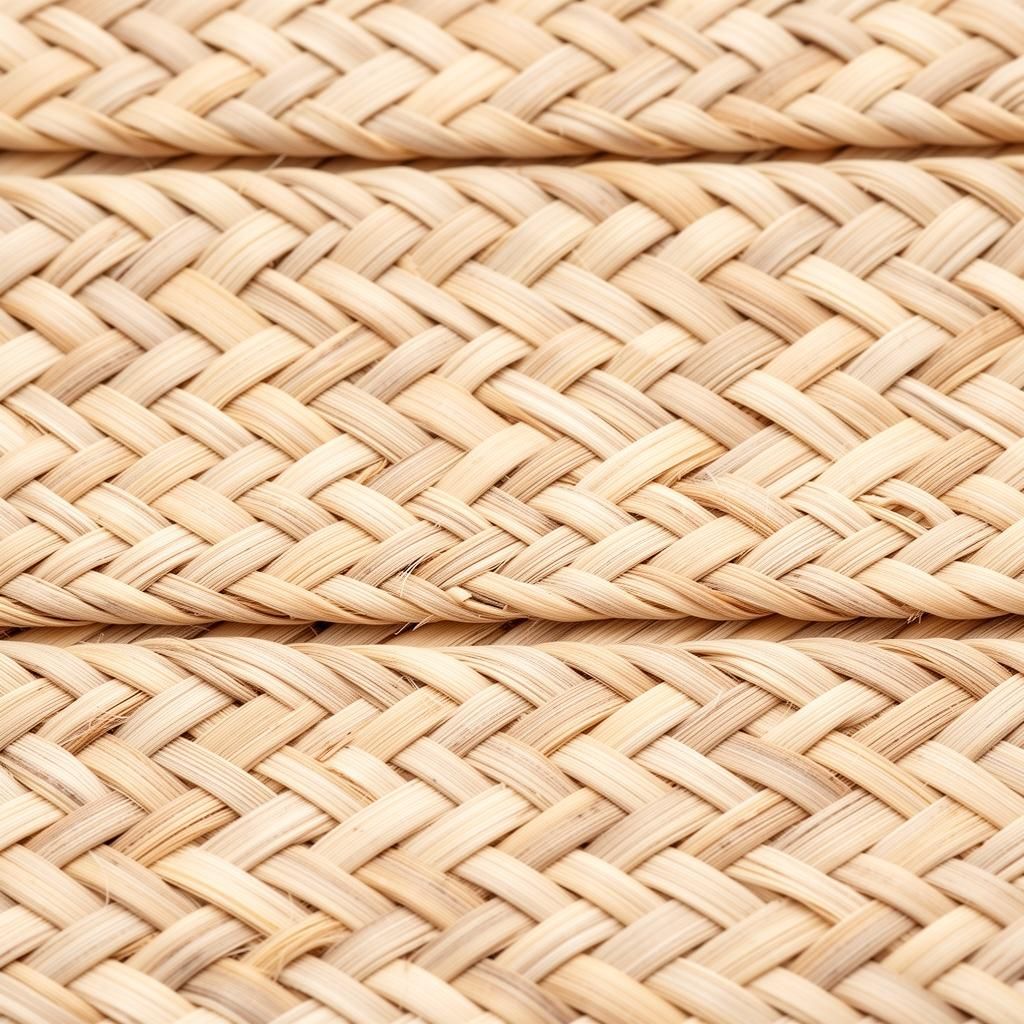Natural rattan core braid macro close-up, flat braided strap