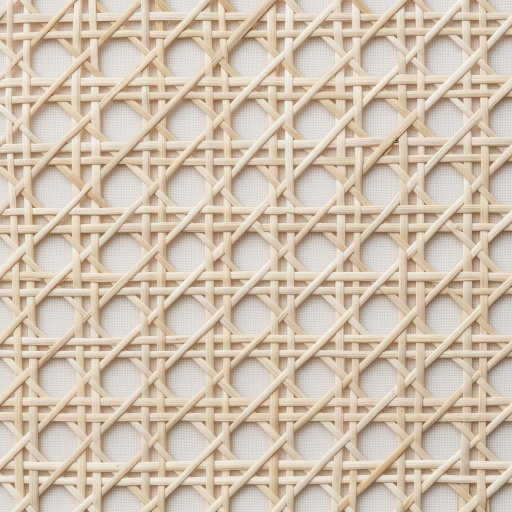 Semi-bleached open hexagonal rattan webbing in pale cream finish