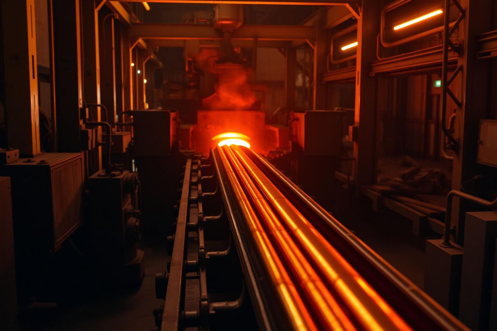 Continuous casting line producing brass ingots in a foundry