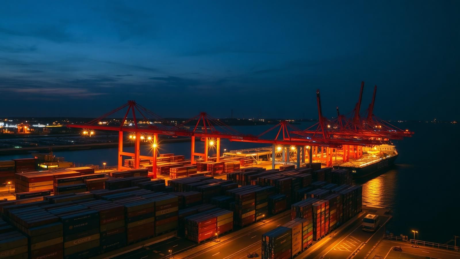 Cargo port at dusk